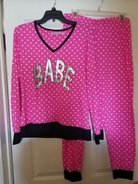 Love To Sleep "Babe" Pink Polka Dot Pajama Set Size L